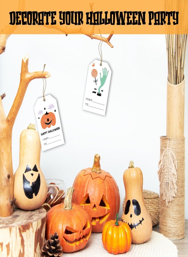 Cazhes Halloween Paper Gift Tags, 40 Pcs Pumpkin Halloween Tags with String, Trick or Treat Name Tag for Candy, Ghost Gifts Wrapping for Party Decoration Supplies - A01 - Image 4